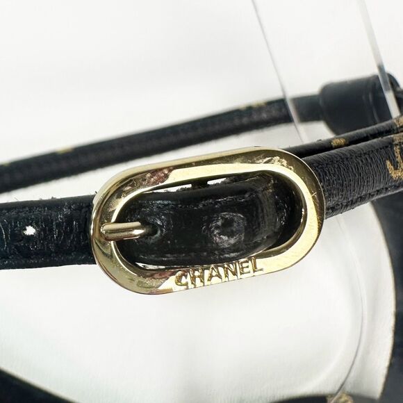 CHANEL 2023 All Over Interlocking CC Logo Black Heels Size 38 Platform Cap Toe - Picture 5 of 16